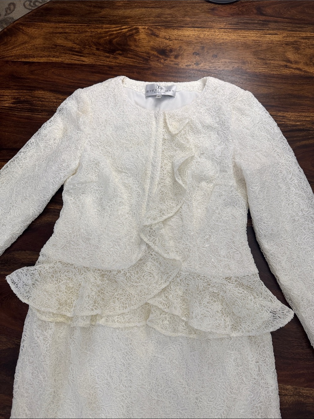 Stevie Mac Cream Lace Ruffle Peplum Blazer